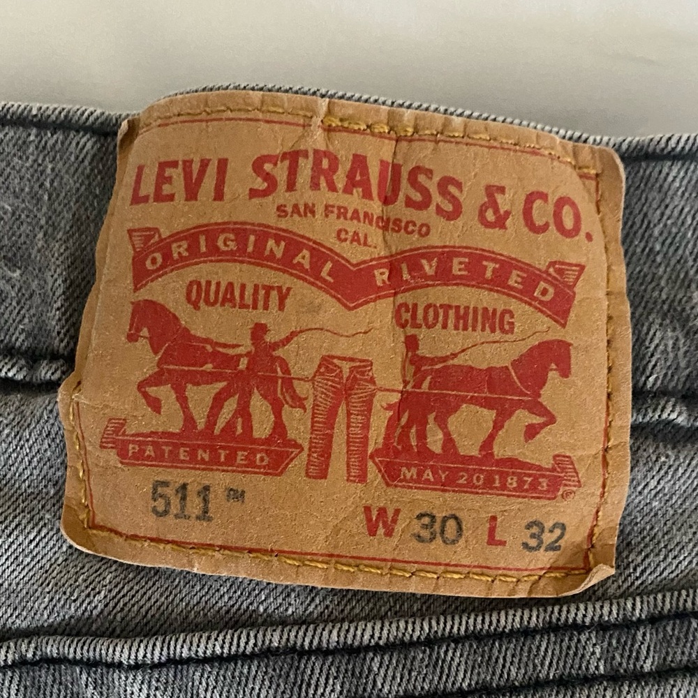 511 Levi’s jeans, 1 grey 1 black, both waist 30 length 32